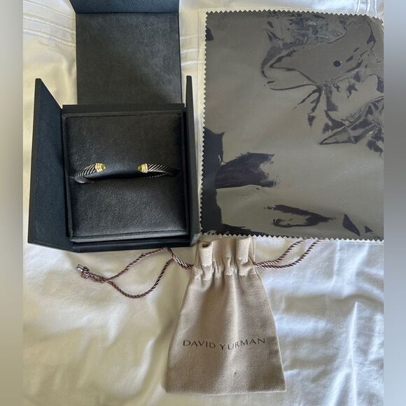 David Yurman Classic Cable Bracelet Sterling Silver w/ 14K Gold ➕Peridot Sz M - Picture 5 of 8